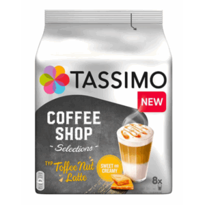 Tassimo Jacobs Coffee Shop Toffee Nut Latte, 8 capsule cafea + 8 capsule lapte
